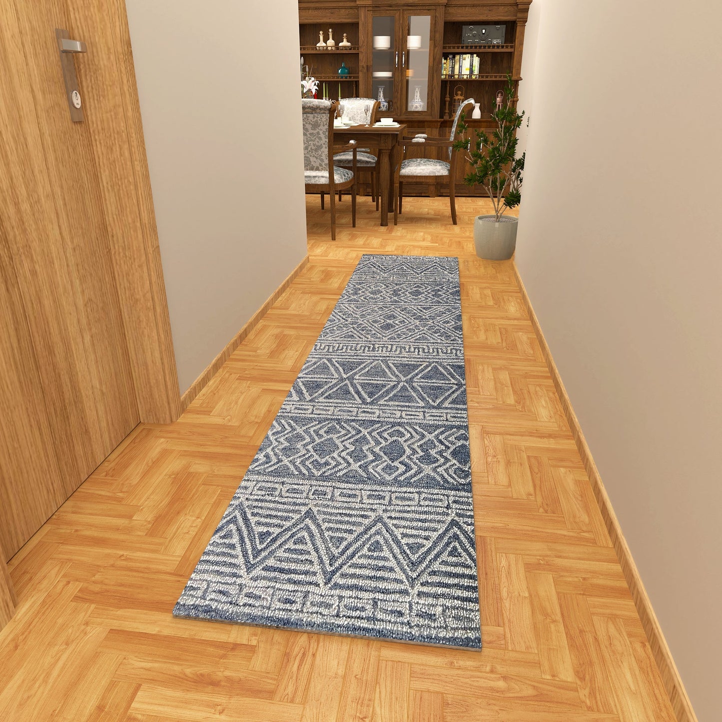 Premium Hand-Tufted Rug Made of 100% Wool - Still River Blue - 2x8 Feet