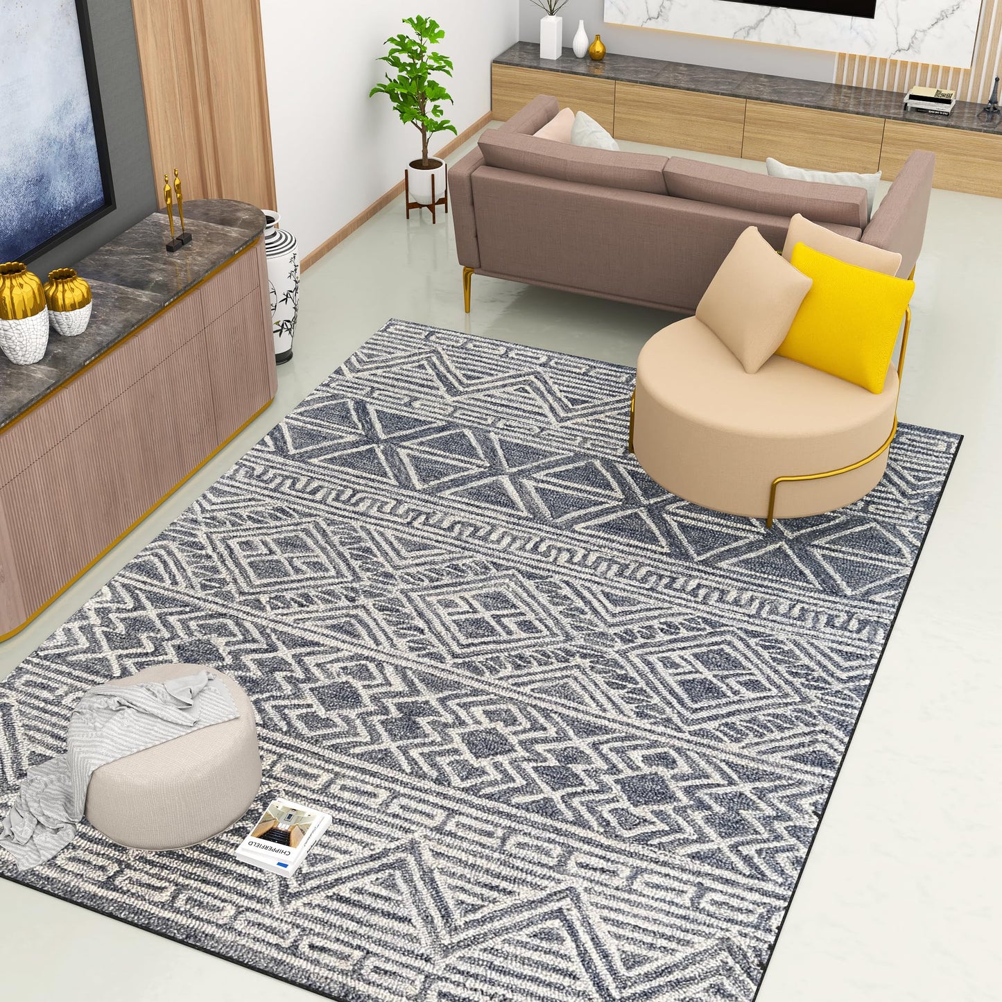 Premium Hand-Tufted Rug Made of 100% Wool - Still River Blue - 9x12 Feet