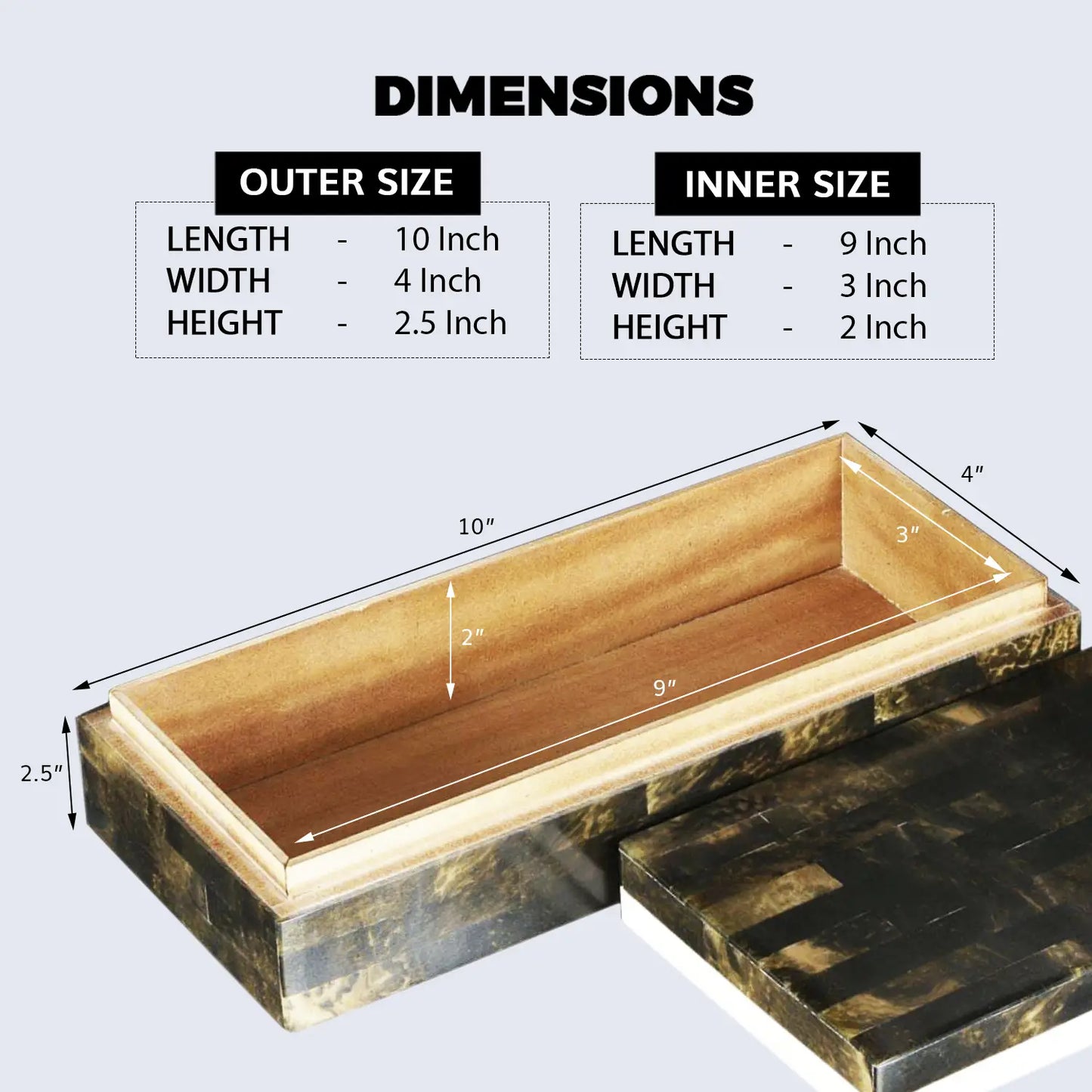 Decorative Boxes Quatrefoil Pattern Bone & Resin Inlay Collection in 10x4x2.5 Inch, Black & White