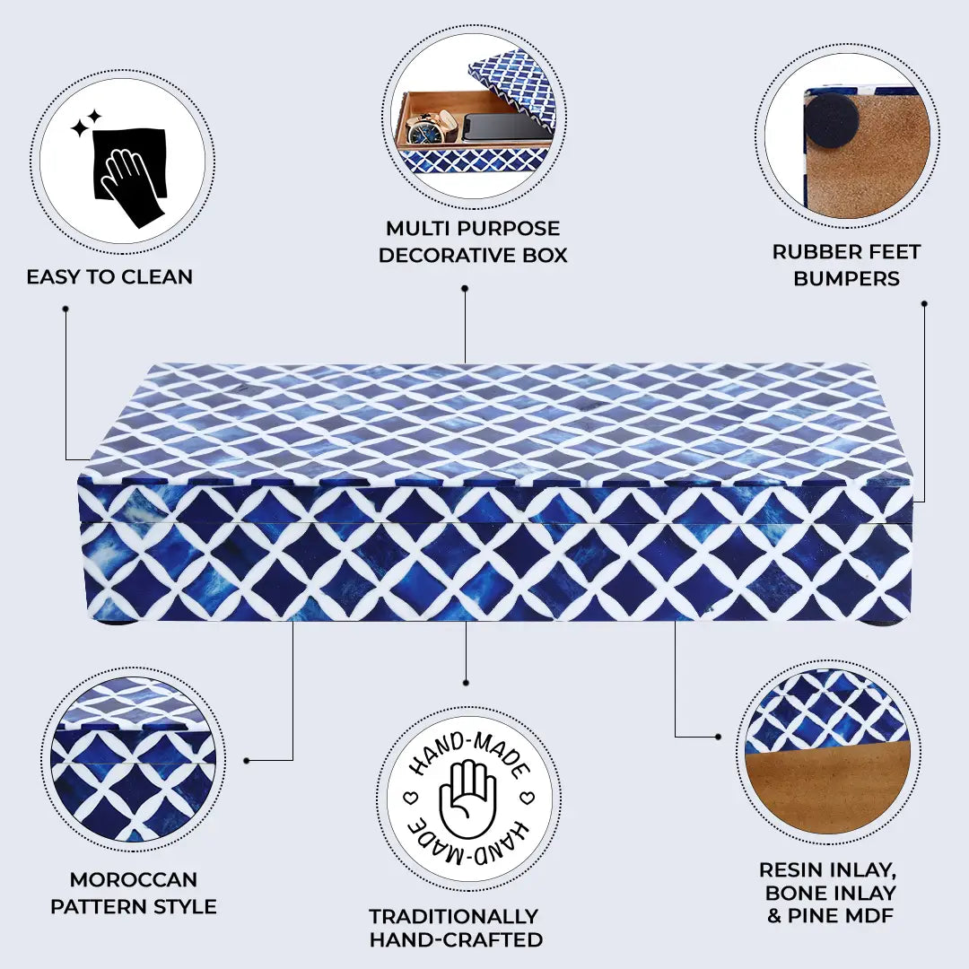Star Pattern Bone & Resin Inlay Decorative Storage Box – Blue