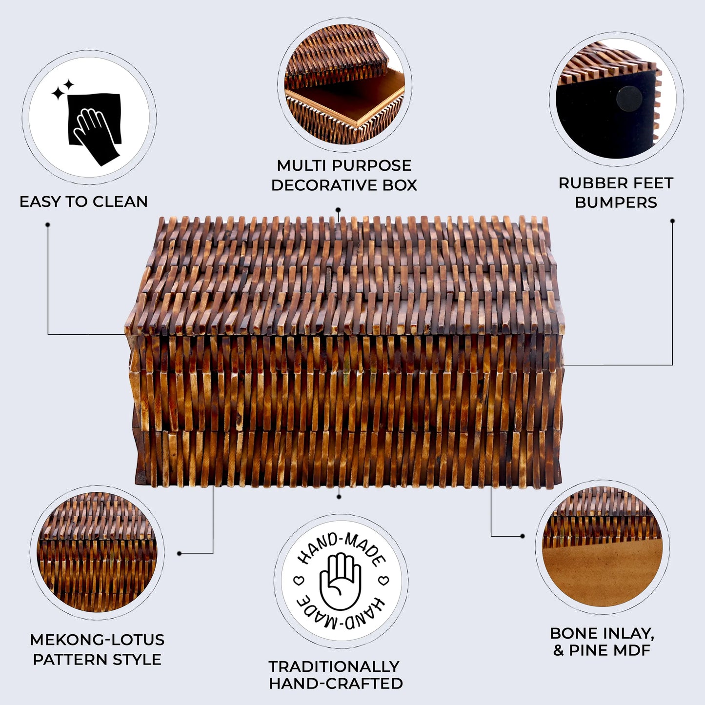 Decorative Boxes Mekong Lotus Pattern Bone Inlay & Brass Collection in 2 Sizes