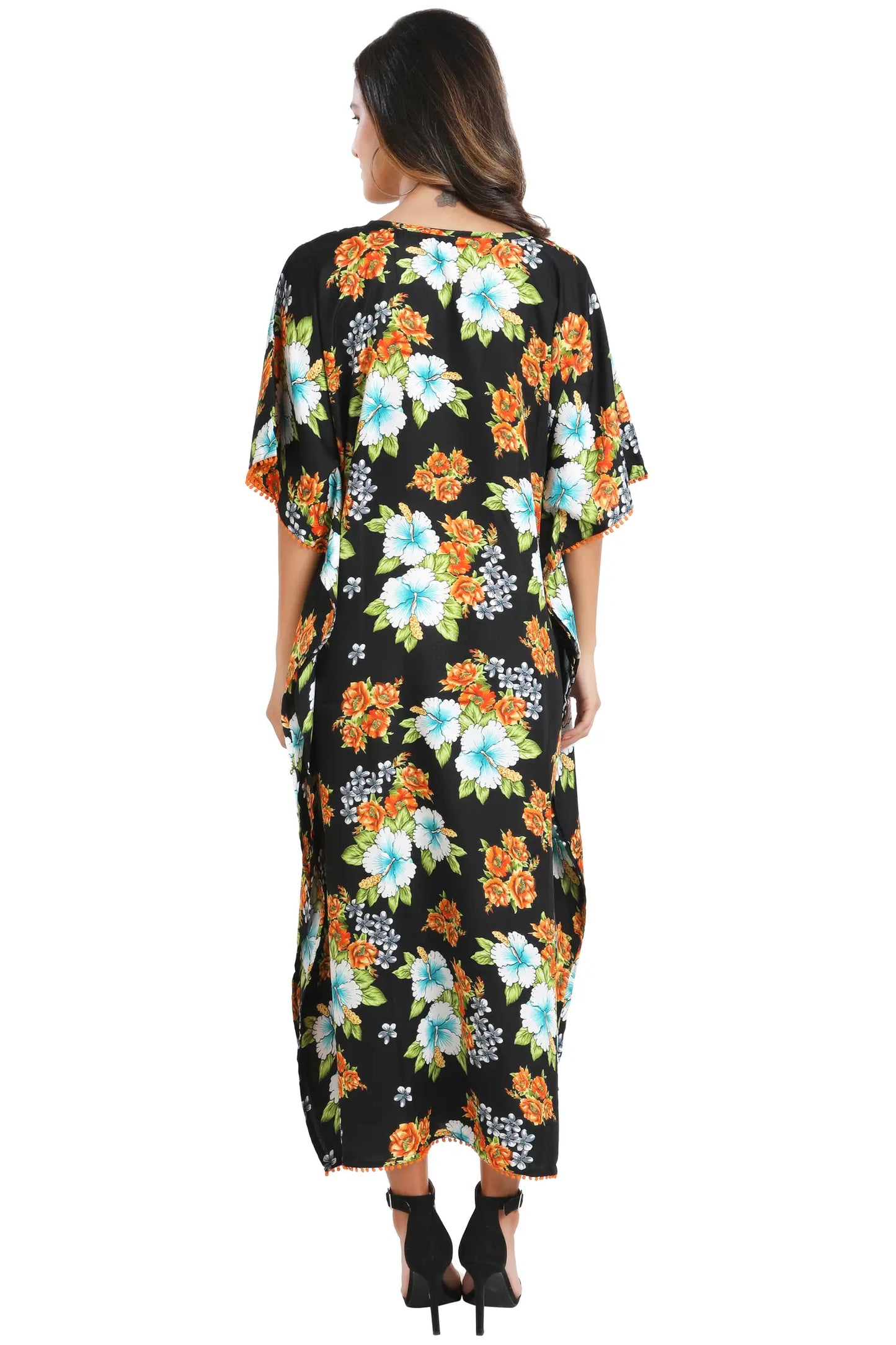 Women Long Kaftans Summer Holiday Caftan Dress Black S-3XL