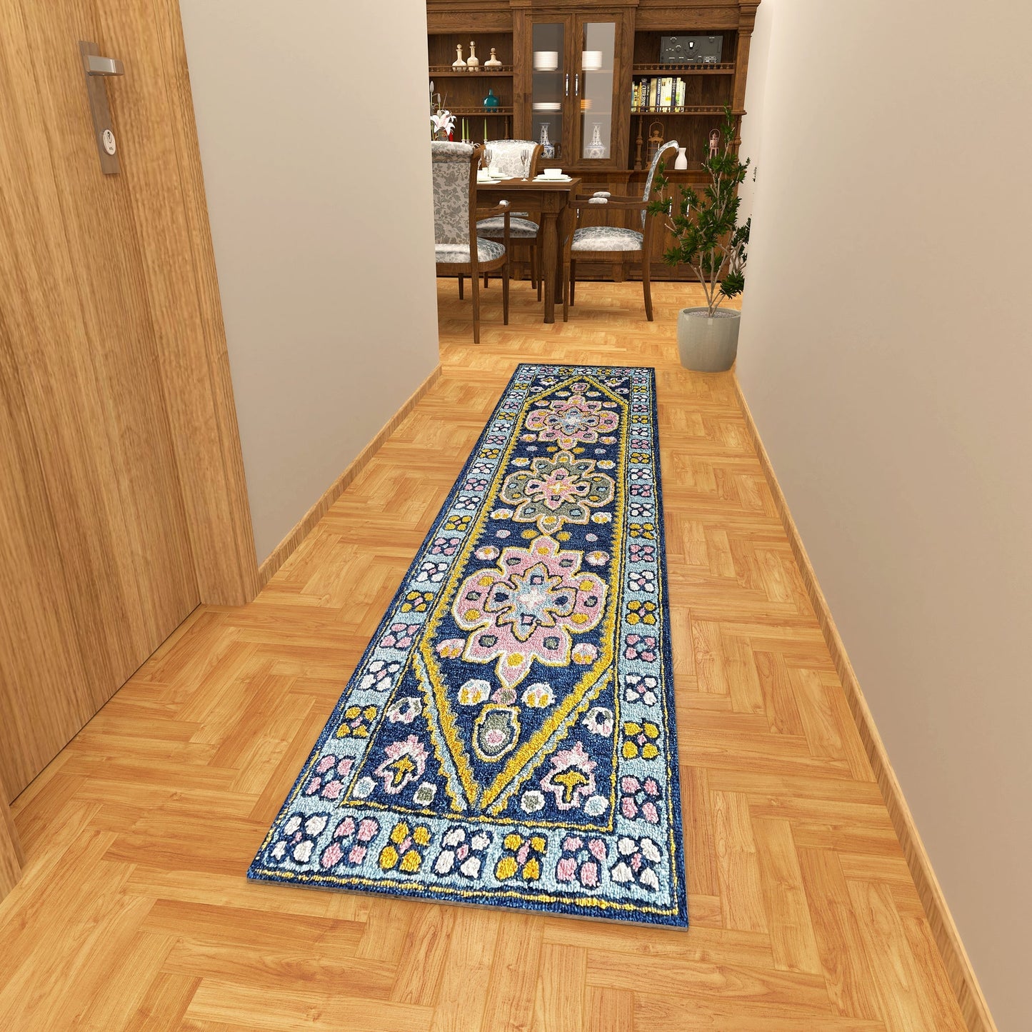 Premium Hand-Tufted Rug Made of 100% Wool - Lotus Bloom - 2x8 Feet