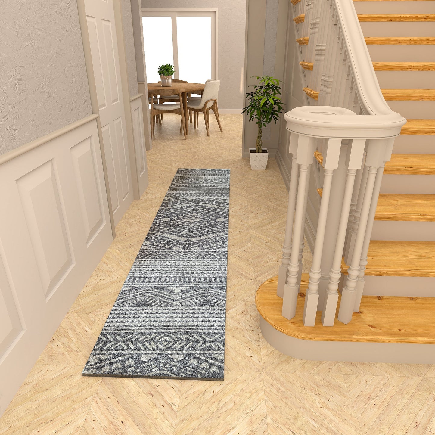 Premium Hand-Tufted Rug Made of 100% Wool - Midnight Mist - 2x8 Feet