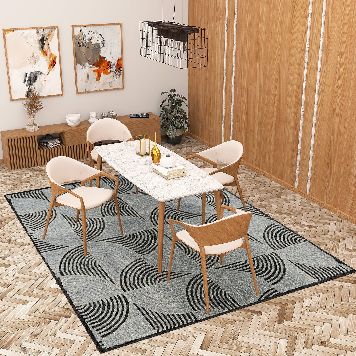 Premium Hand-Tufted Rug Made of 100% Wool - Mono Loops - 9x12 Feet