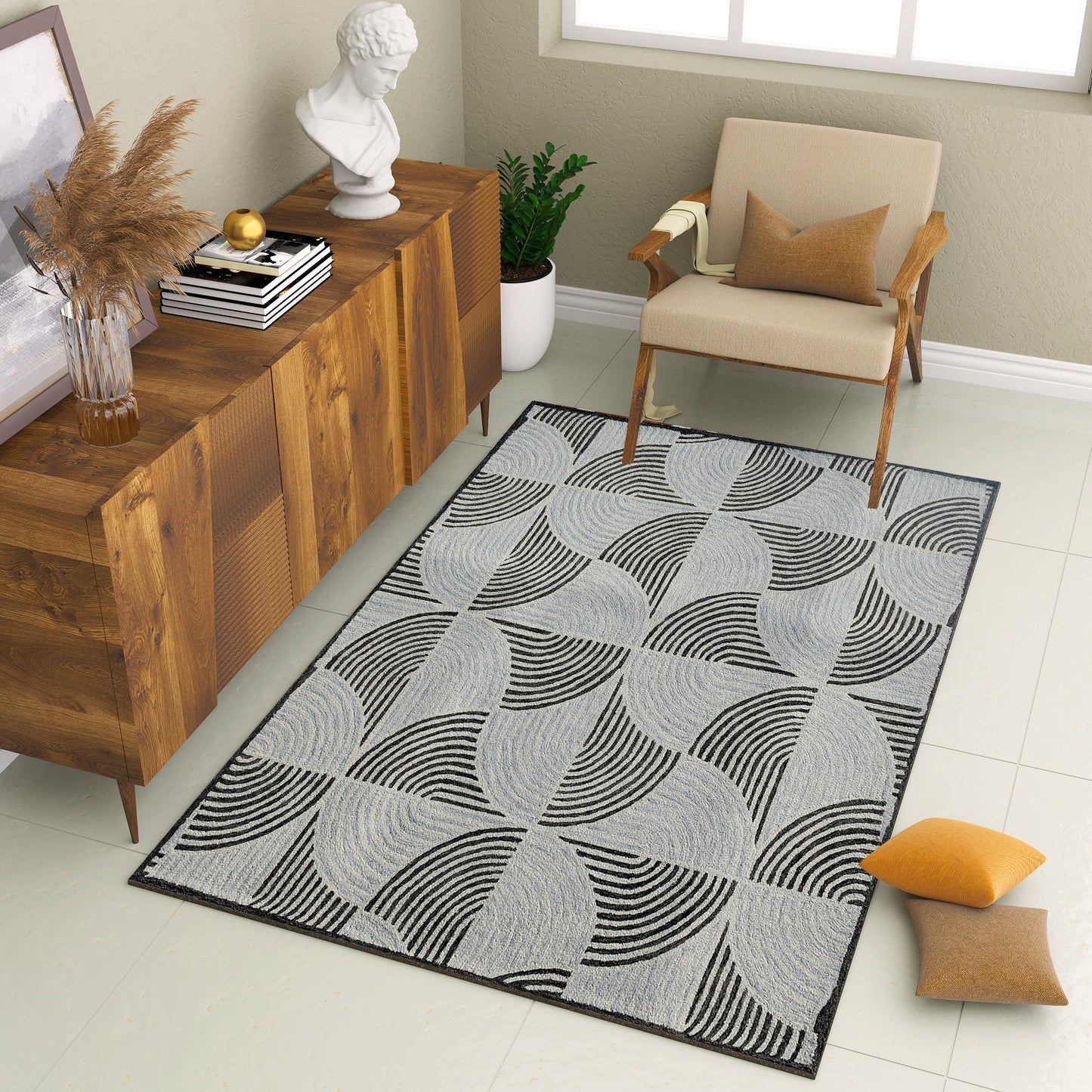 Premium Hand-Tufted Rug Made of 100% Wool - Mono Loops - 5x8 Feet