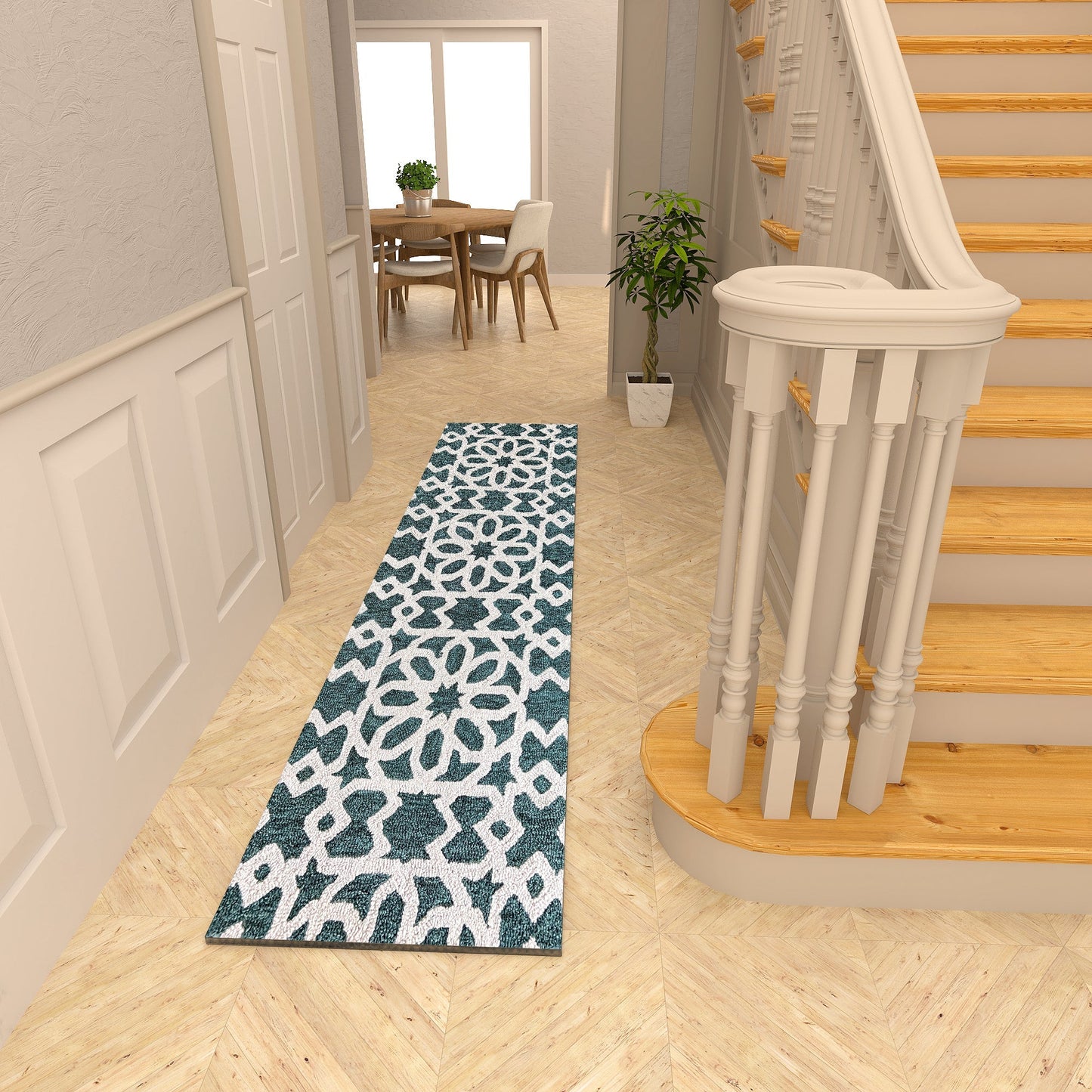 Premium Hand-Tufted Rug Made of 100% Wool - Noir Grid - 2x8 Feet