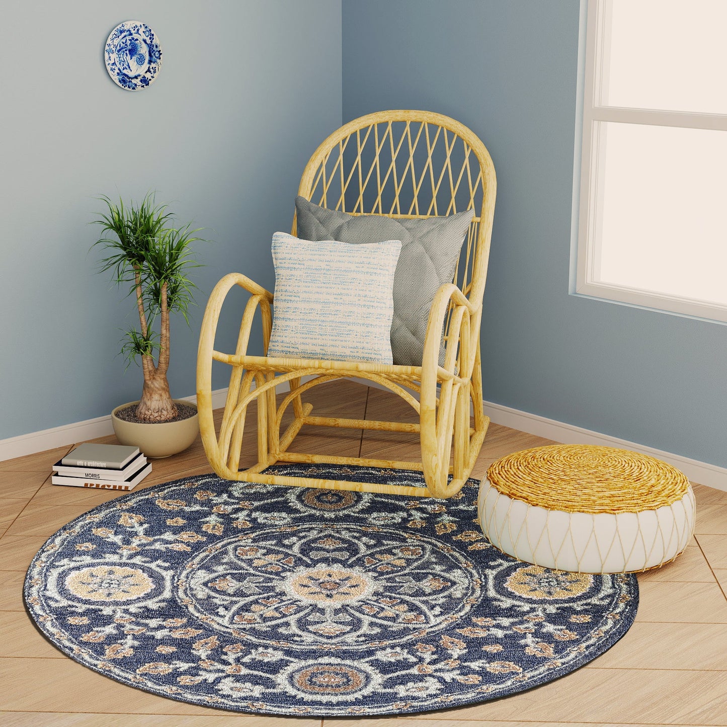 Premium Hand-Tufted Rug Made of 100% Wool - Nomadic Sun - 5x5 Feet