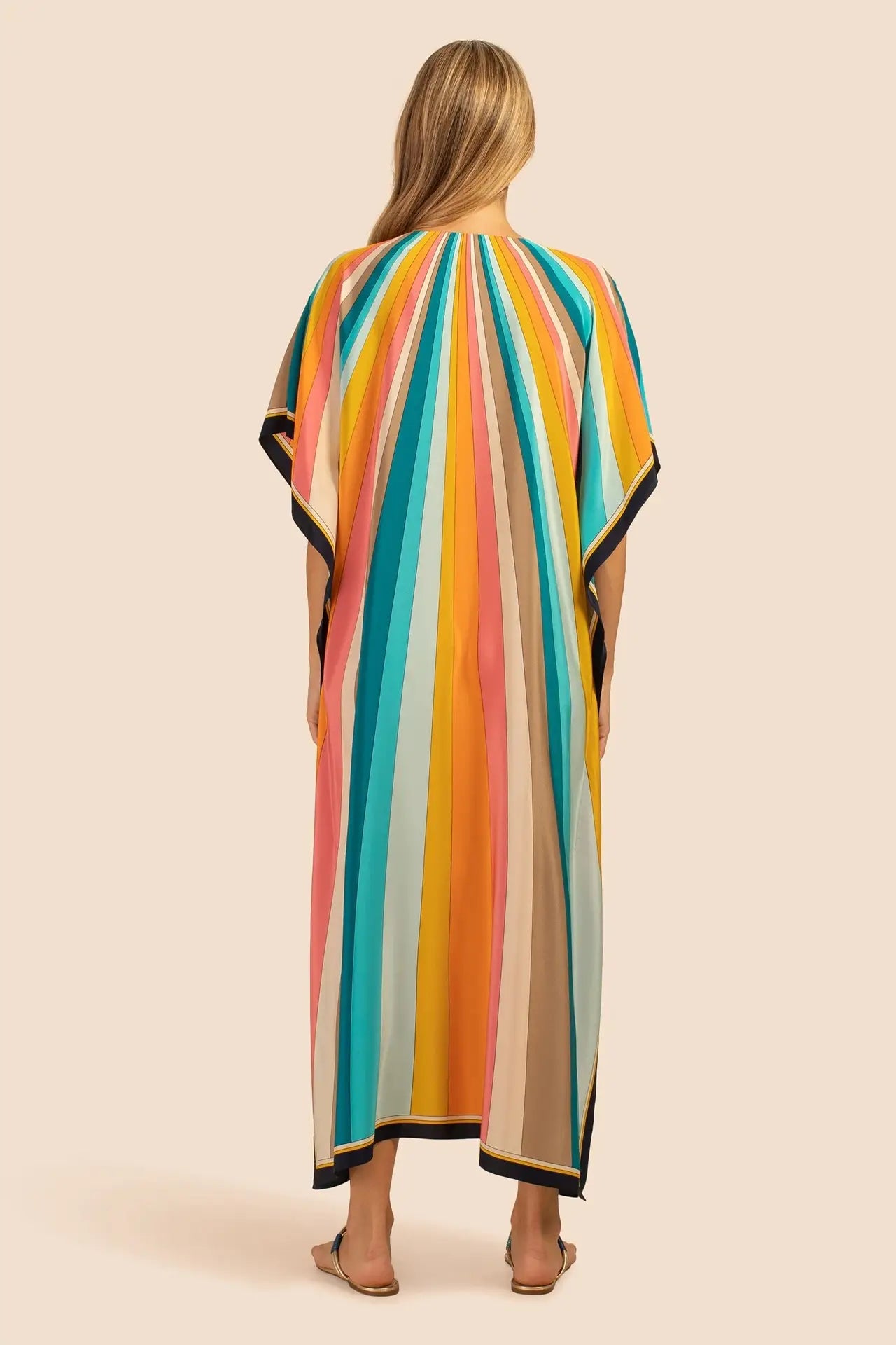 Kaftan Summer Dresses, Split Neckline -Multicolor Stripes