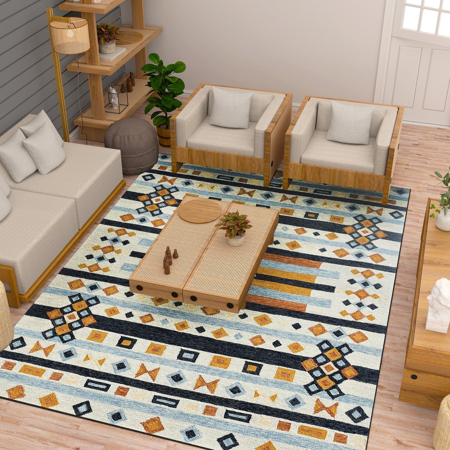 Premium Hand-Tufted Rug Made of 100% Wool - Ojo De Dios - 9x12 Feet