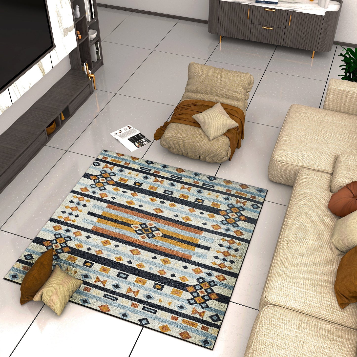 Premium Hand-Tufted Rug Made of 100% Wool - Ojo De Dios - 6x6 Feet