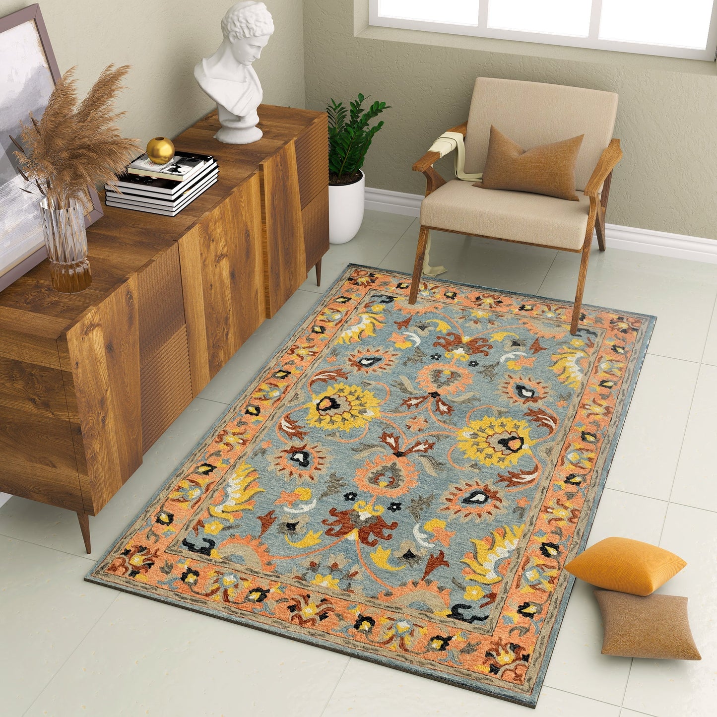 Premium Hand-Tufted Rug Made of 100% Wool - Oui Versaille - 5x8 Feet