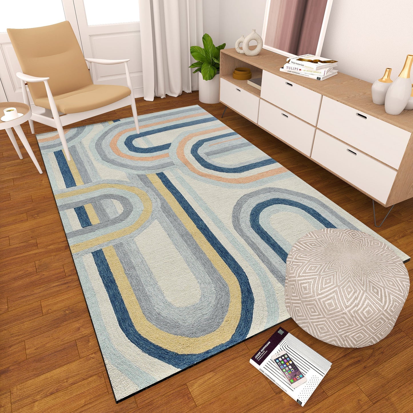 Premium Hand-Tufted Rug Made of 100% Wool - Pastel Loops - 5x8 Feet