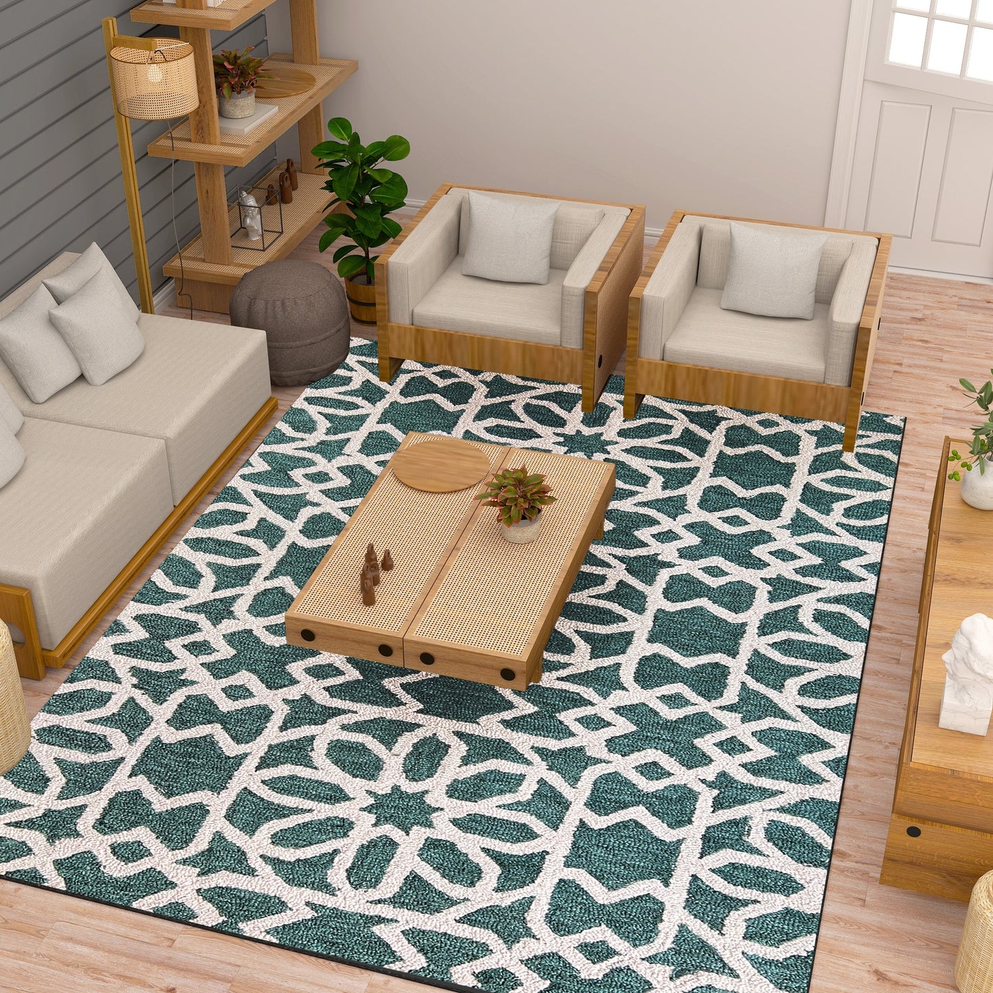 Premium Hand-Tufted Rug Made of 100% Wool - Noir Grid - 9x12 Feet