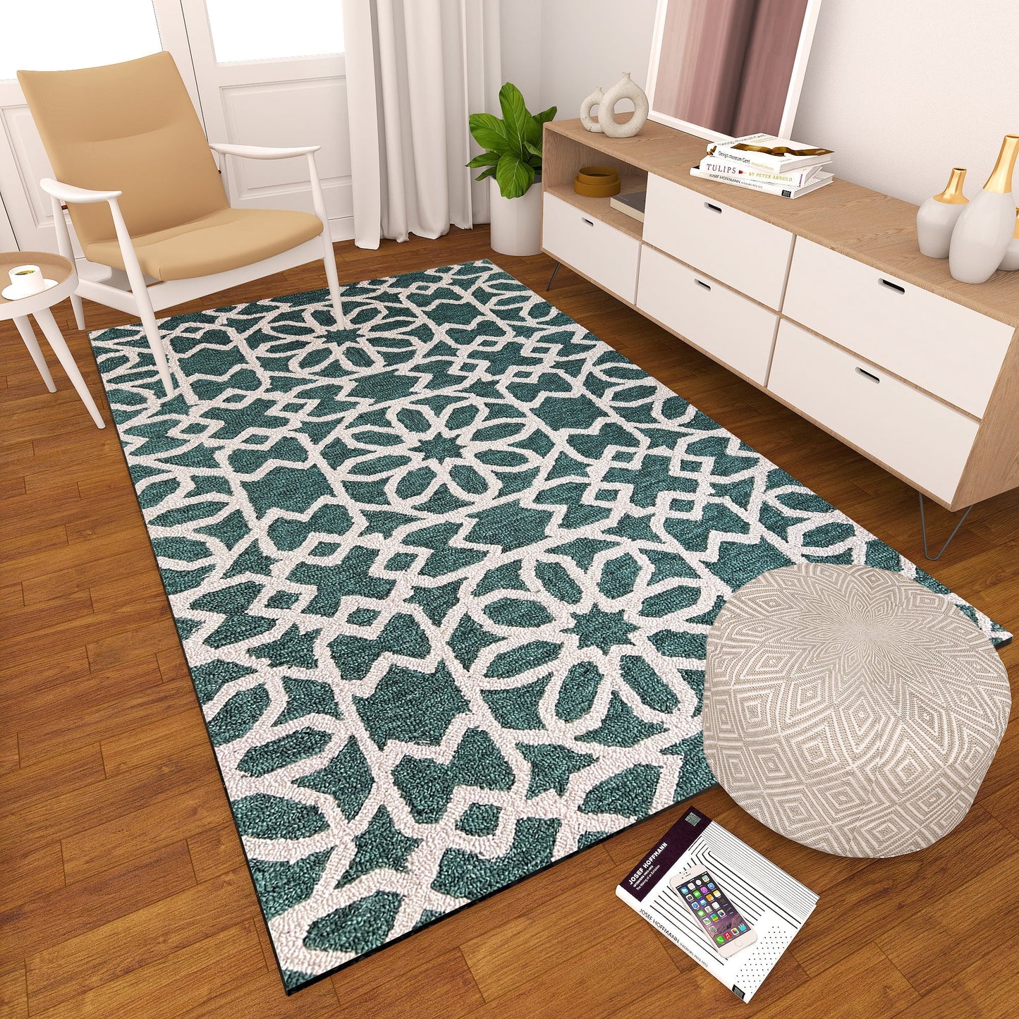 Premium Hand-Tufted Rug Made of 100% Wool - Noir Grid - 4x6 Feet