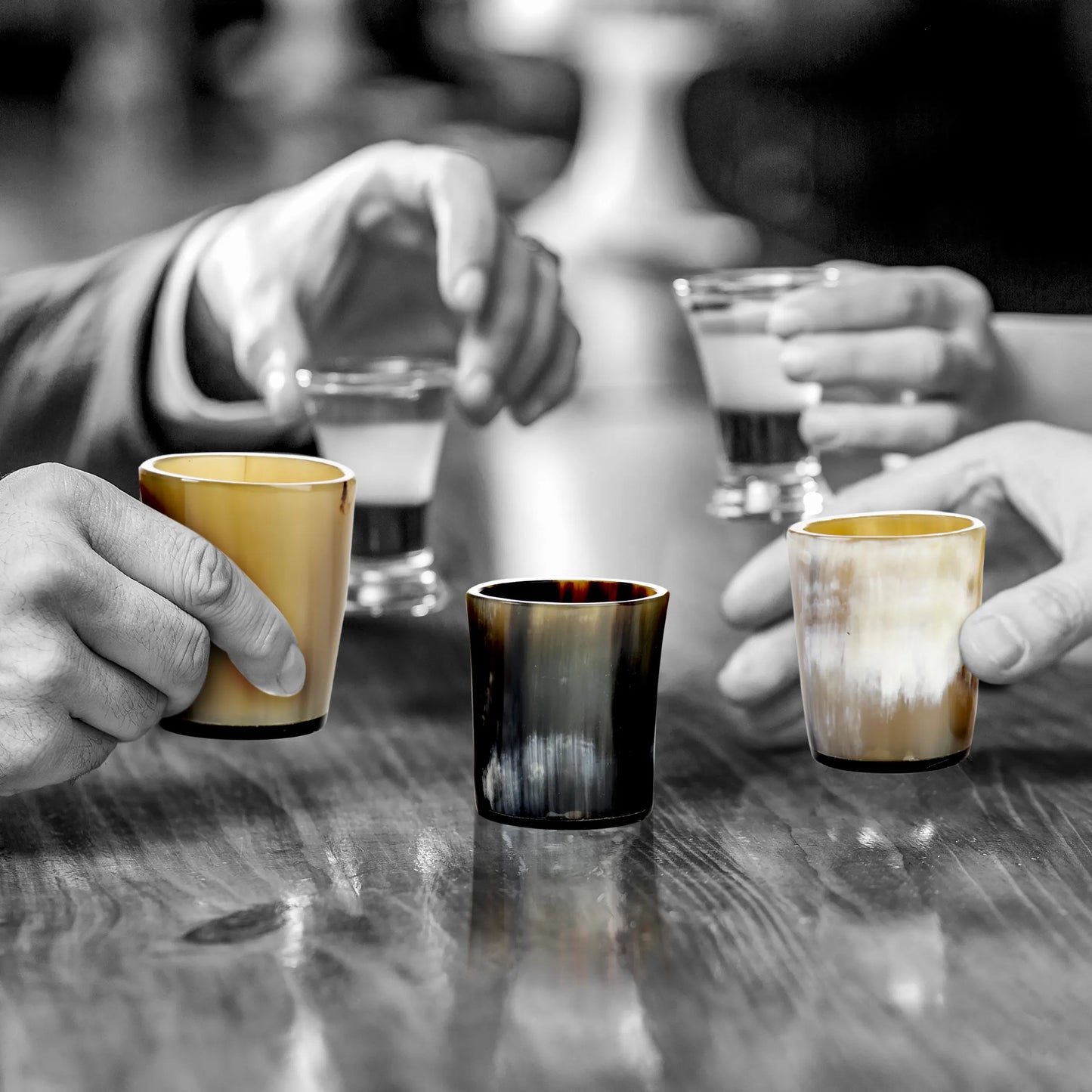 Horn Whiskey Shot Glasses Pack 6 - Holds Upto 6.5 oz, Natural