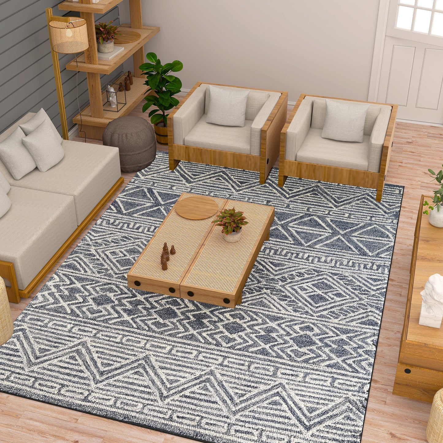 Premium Hand-Tufted Rug Made of 100% Wool - Still River Blue - 8x10 Feet