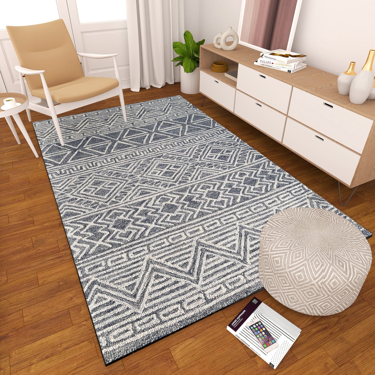 Premium Hand-Tufted Rug Made of 100% Wool - Still River Blue - 3x5 Feet