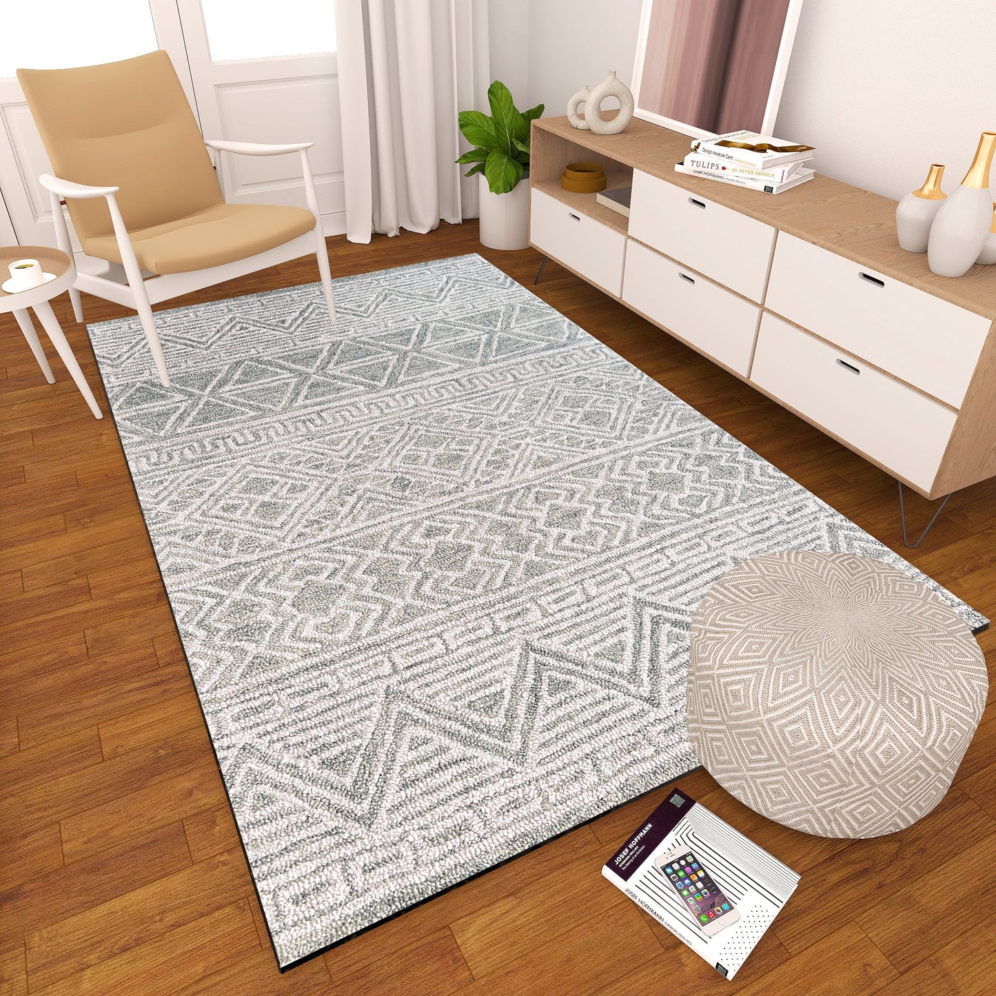 Premium Hand-Tufted Rug Made of 100% Wool - Still River Grey - 6x9 Feet