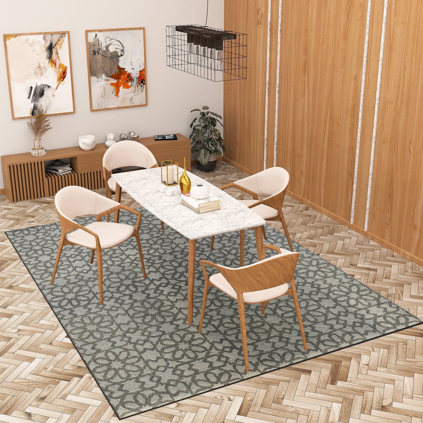 Premium Hand-Tufted Rug Made of 100% Wool - Shiraz Grid - 8x10 Feet