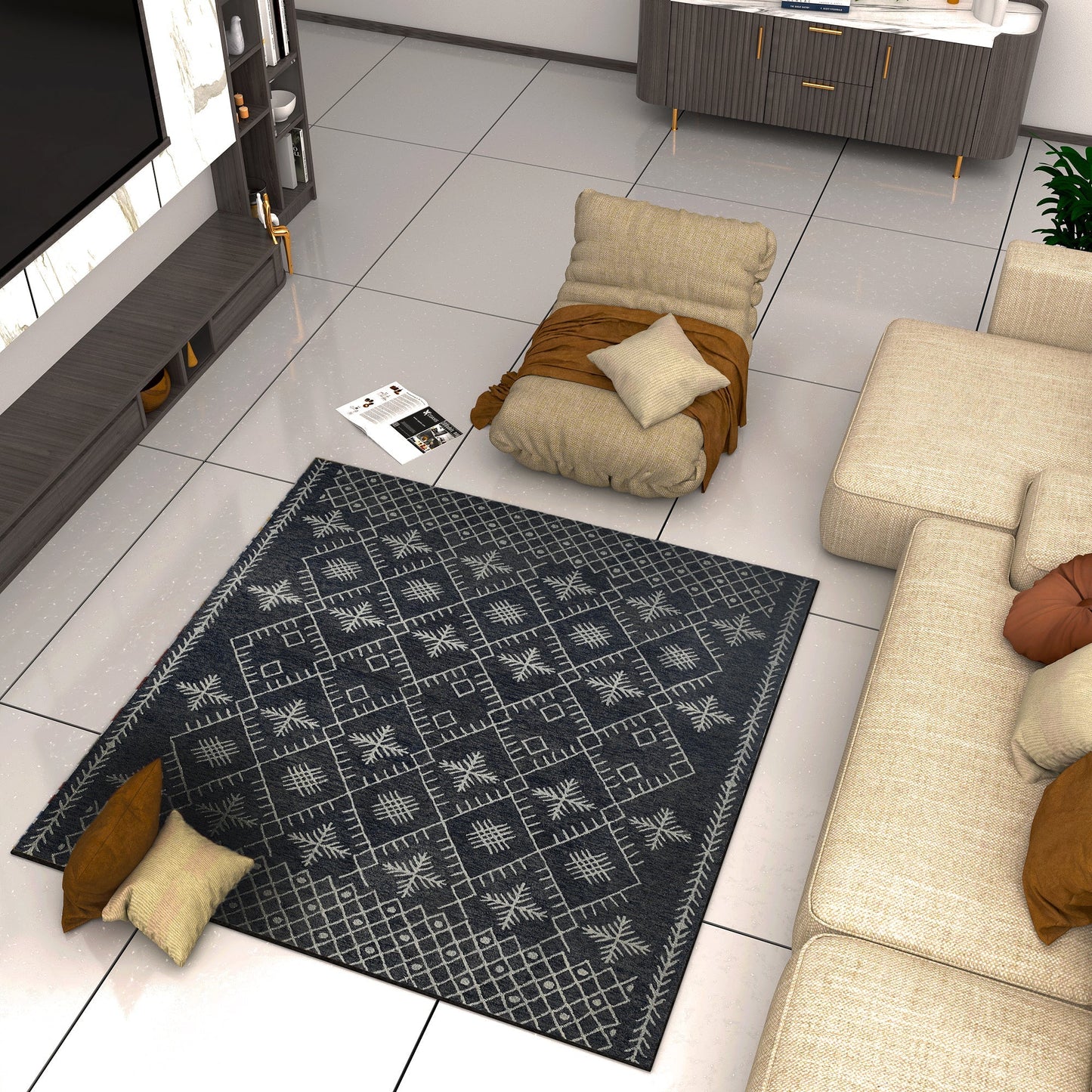 Premium Hand-Tufted Rug Made of 100% Wool - Snowfall - 6x6 Feet