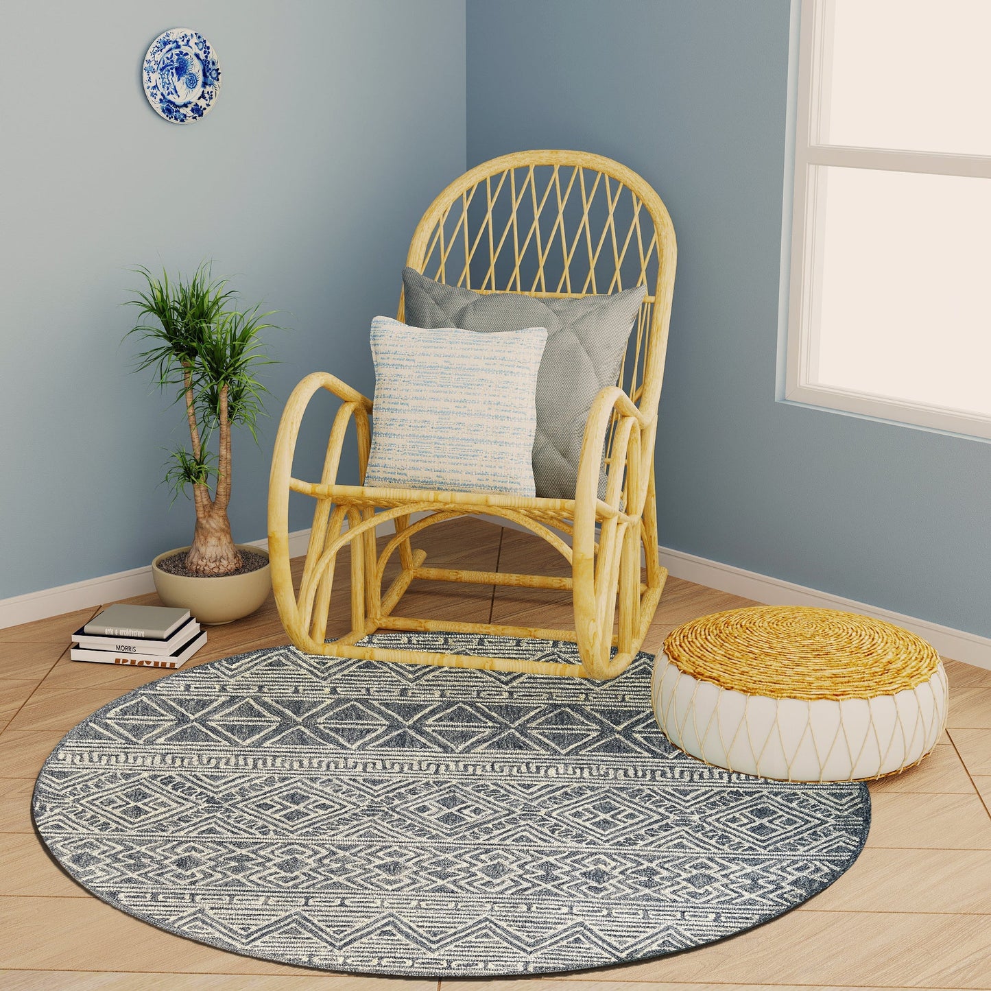 Premium Hand-Tufted Rug Made of 100% Wool - Still River Blue - 5x5 Feet