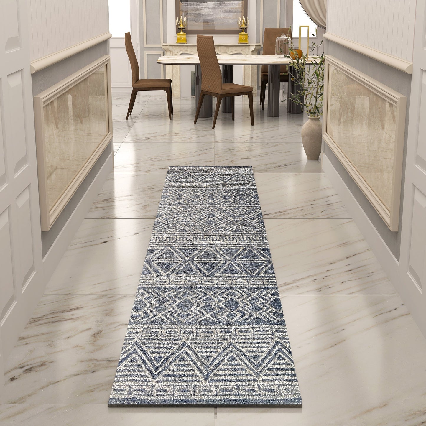 Premium Hand-Tufted Rug Made of 100% Wool - Still River Blue - 2x10 Feet