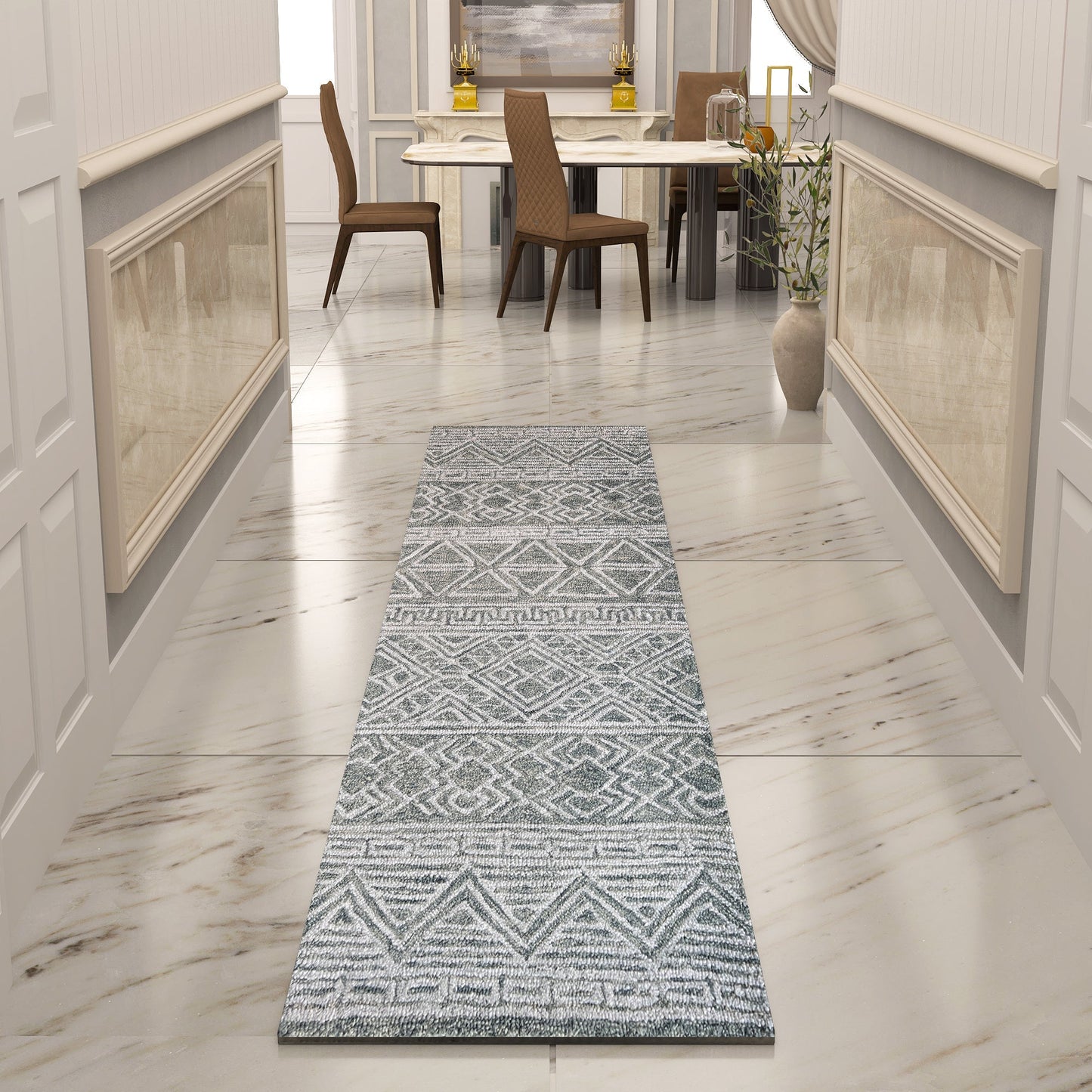 Premium Hand-Tufted Rug Made of 100% Wool - Still River Grey - 2x10 Feet