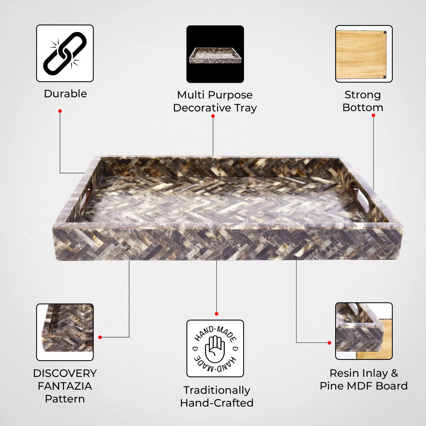 Decorative Trays Discovery Fantazia Pattern Resin Inlay Collection in 2 Sizes