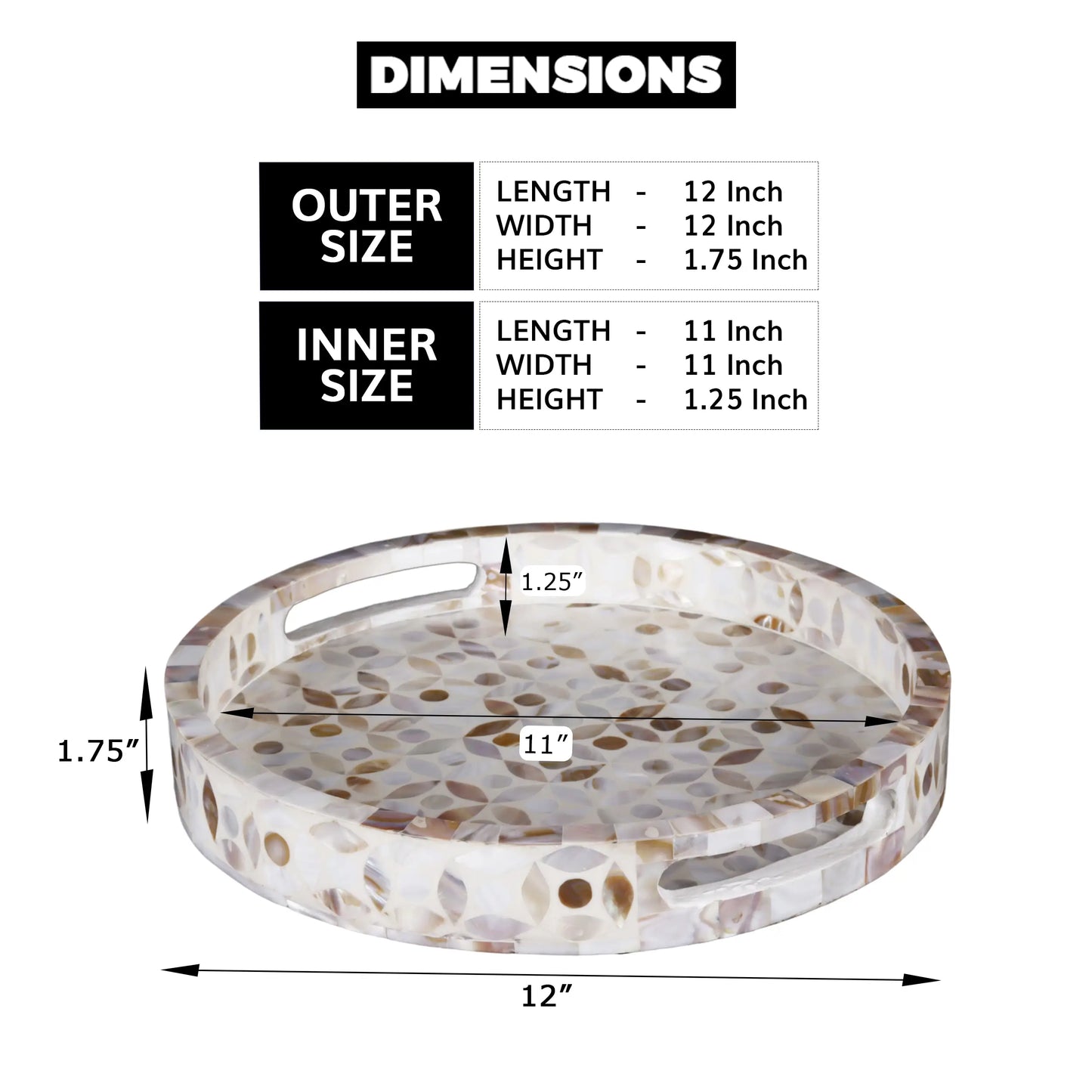 Decorative Trays Discovery Jewel Petit Pattern Mother of Pearl & Resin Inlay Collection in 2 Sizes