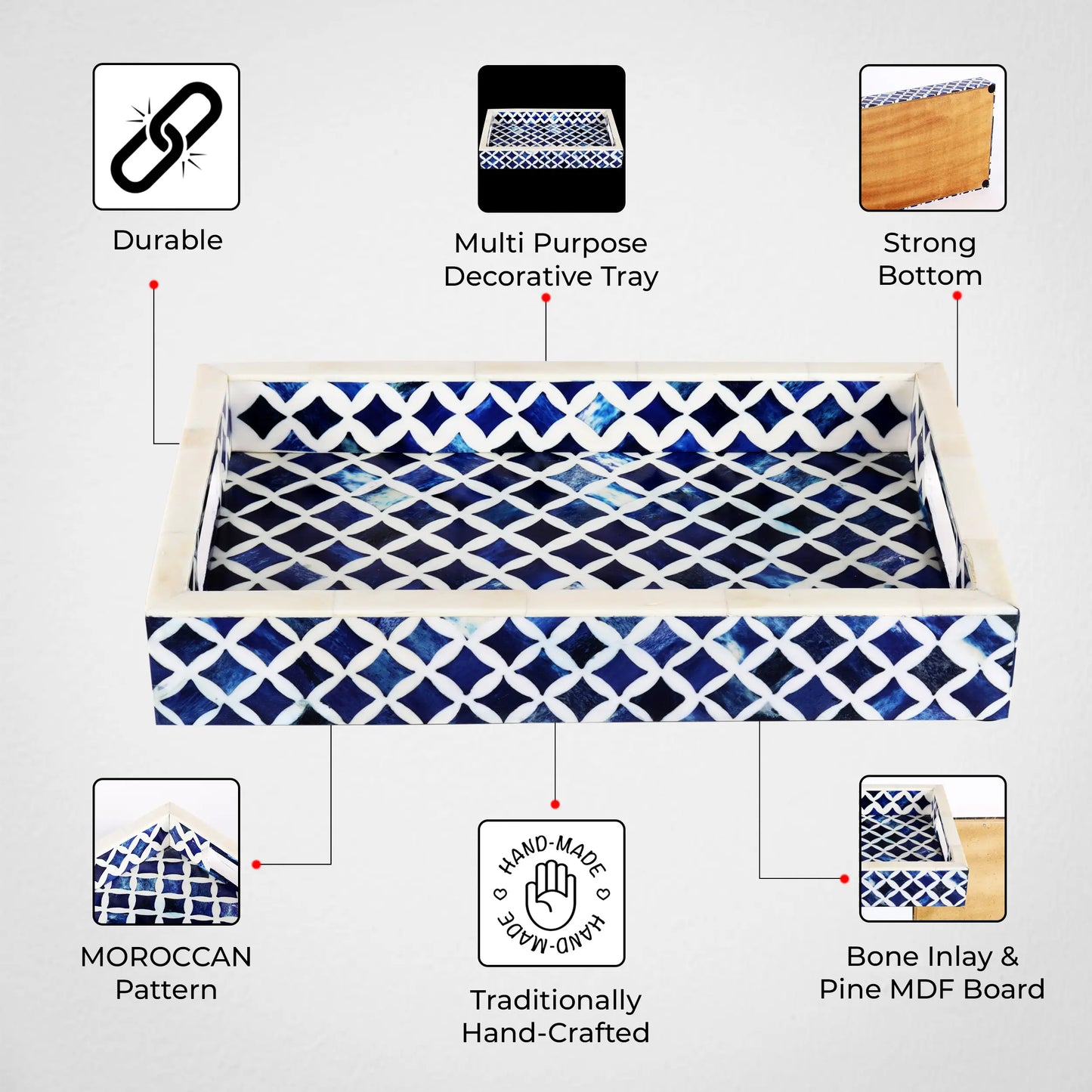 Decorative Trays Indigo Pattern Bone & Resin Inlay Collection in 12x8