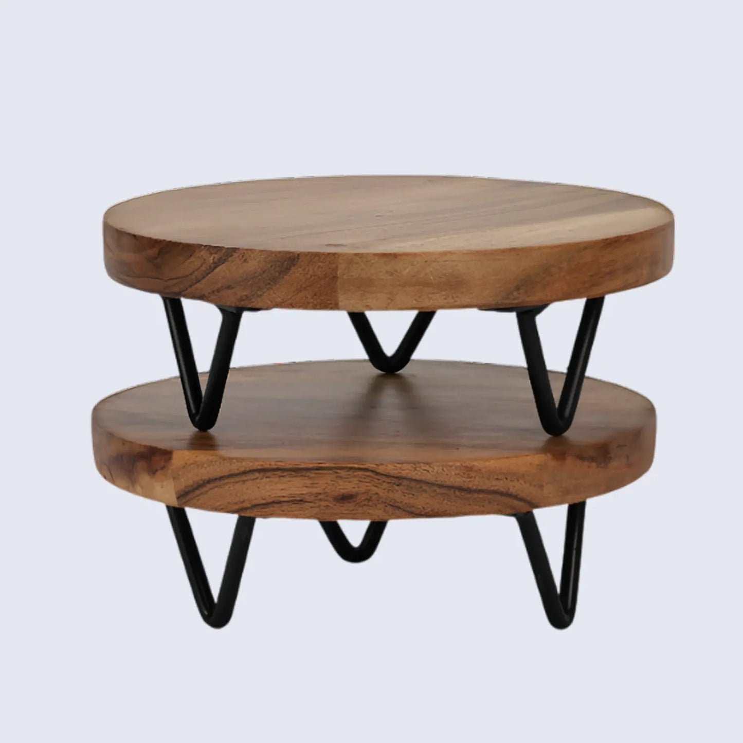 Round Trivet Acacia Wood Plant Stand, Pack of 2, Centre-Weighted, 6 & 8 Inch