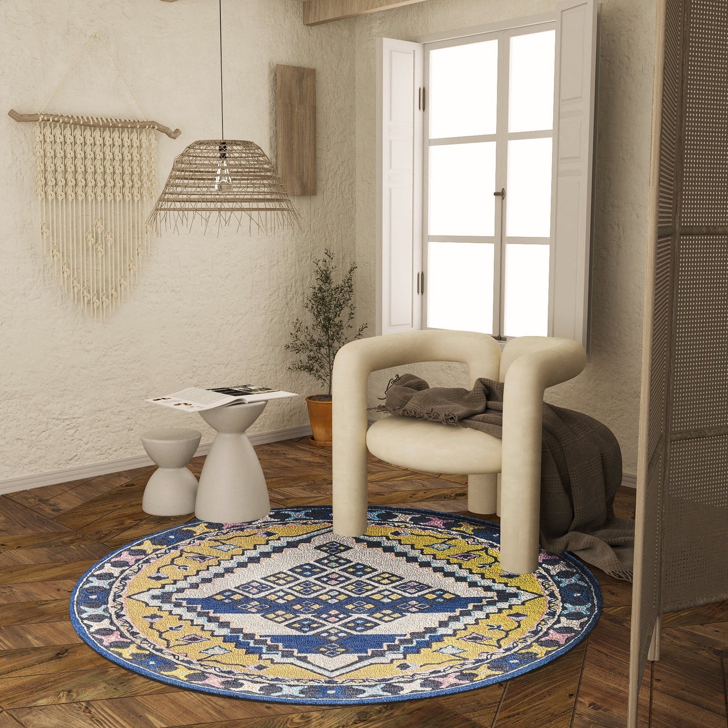 Premium Hand-Tufted Rug Made of 100% Wool - Tatar Folk - 5x5 Feet