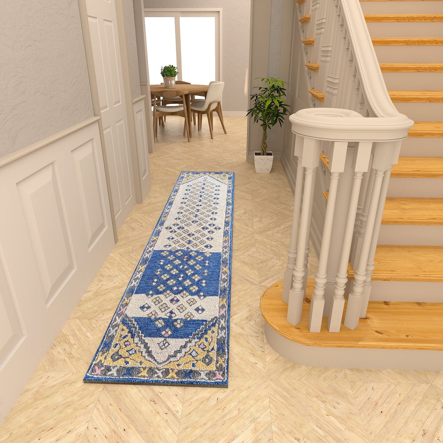 Premium Hand-Tufted Rug Made of 100% Wool - Tatar Folk - 2x8 Feet