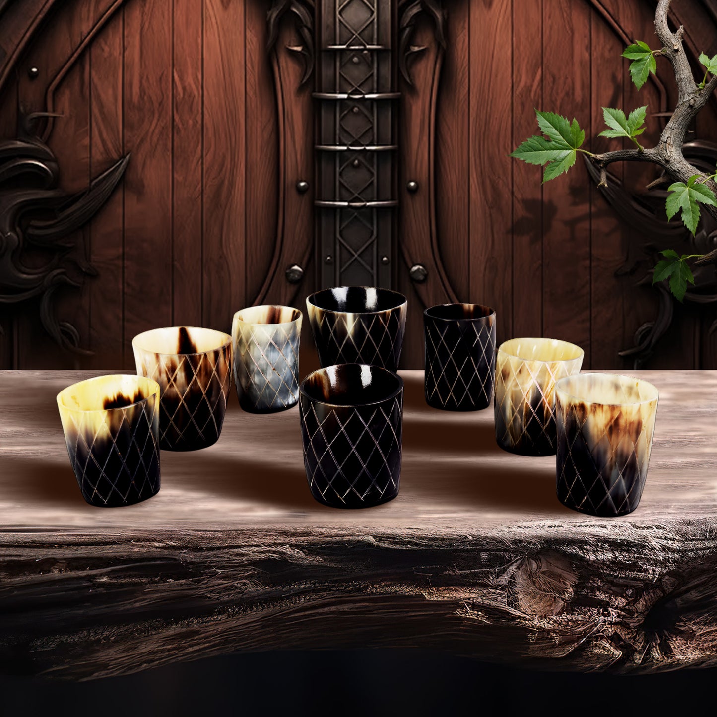 Horn Whiskey Shot Glasses Pack (4,8 & 12) - Hold Up to 6.5oz, Crisscross