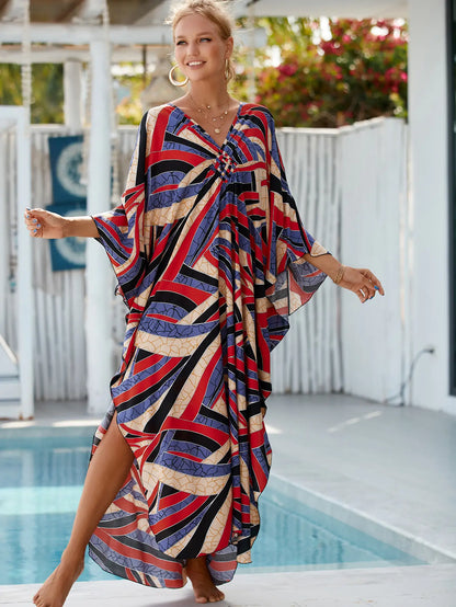 Kaftan Summer Dresses, Braided V-Neck - Multicolor, S-3XL