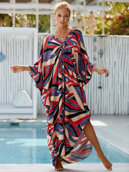 Kaftan Summer Dresses, Braided V-Neck - Multicolor, S-3XL