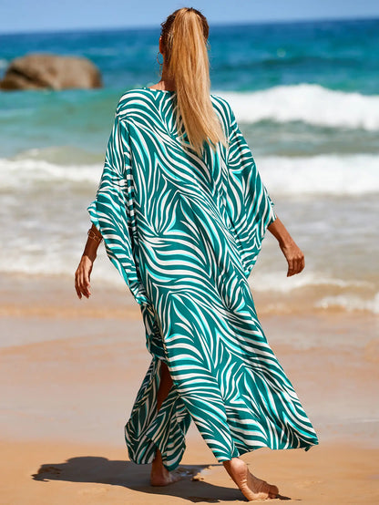 Kaftan Summer Dresses, Braided V-Neck - Green Leaf, S-3XL