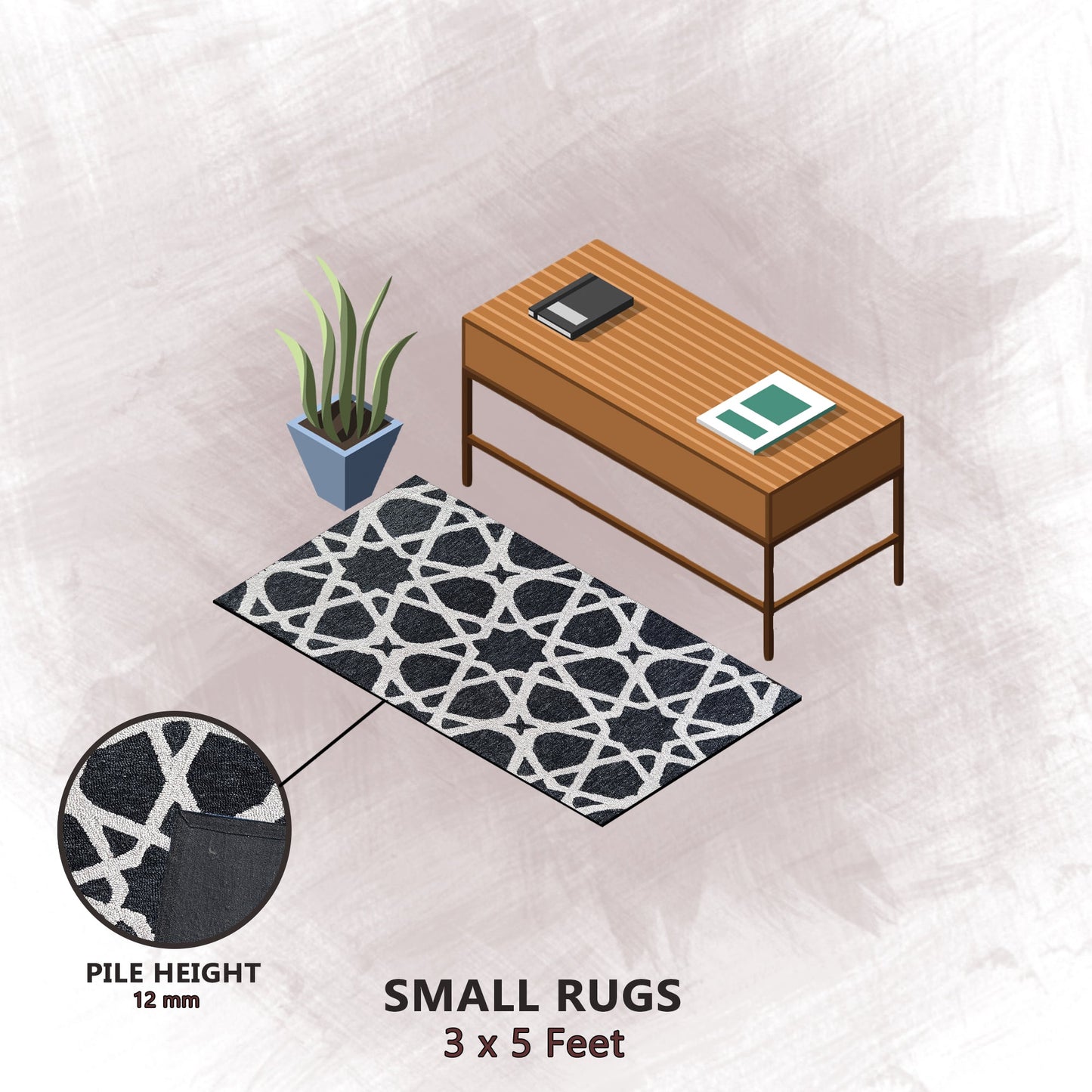 Premium Hand-Tufted Rug Made of 100% Wool  - Ash Zellig - 3x5 Feet