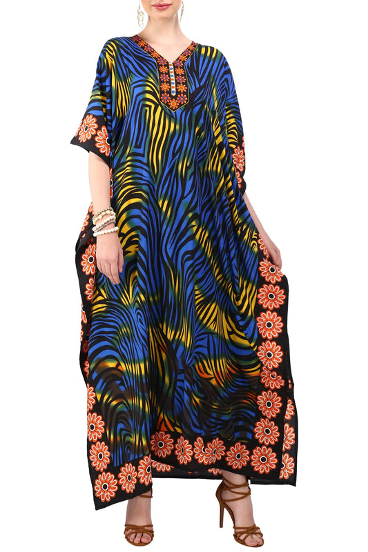 Kaftan Tunic Kimono Dress Ladies Maxi Kaftans - Multi, purple