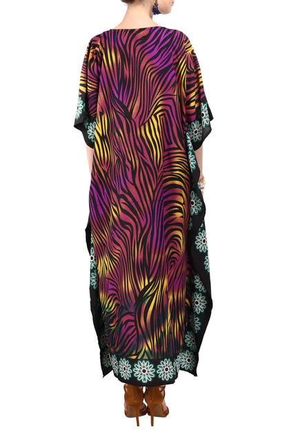 Kaftan Tunic Kimono Dress Ladies Maxi Kaftans - Multi, purple