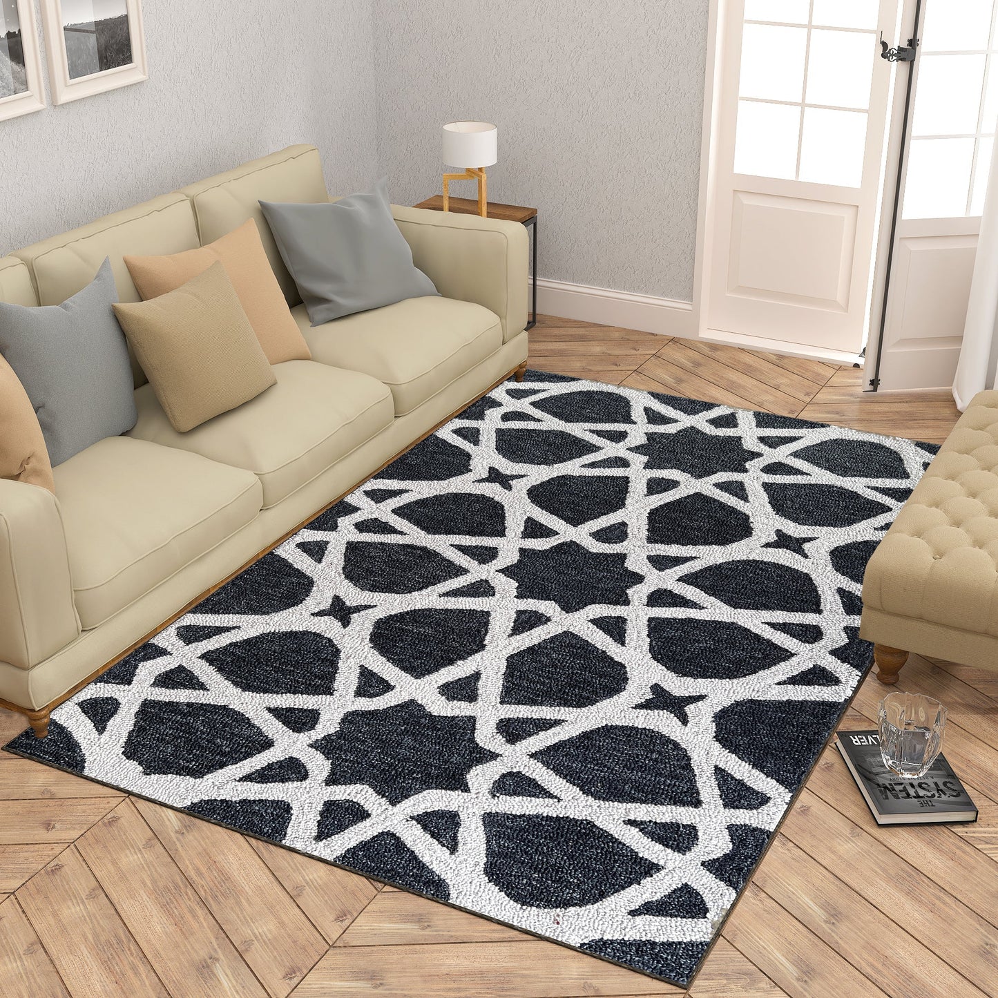 Premium Hand-Tufted Rug Made of 100% Wool  - Ash Zellig - 5x8 Feet