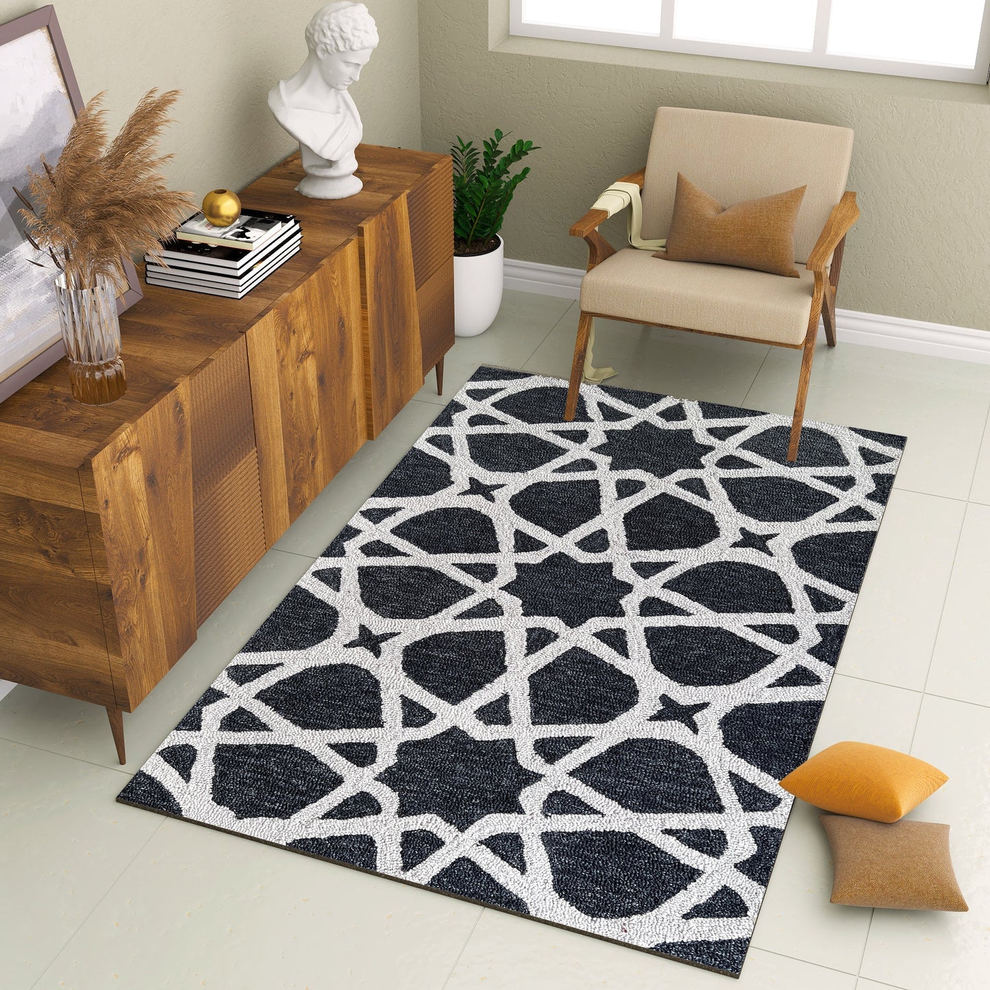Premium Hand-Tufted Rug Made of 100% Wool  - Ash Zellig - 3x5 Feet