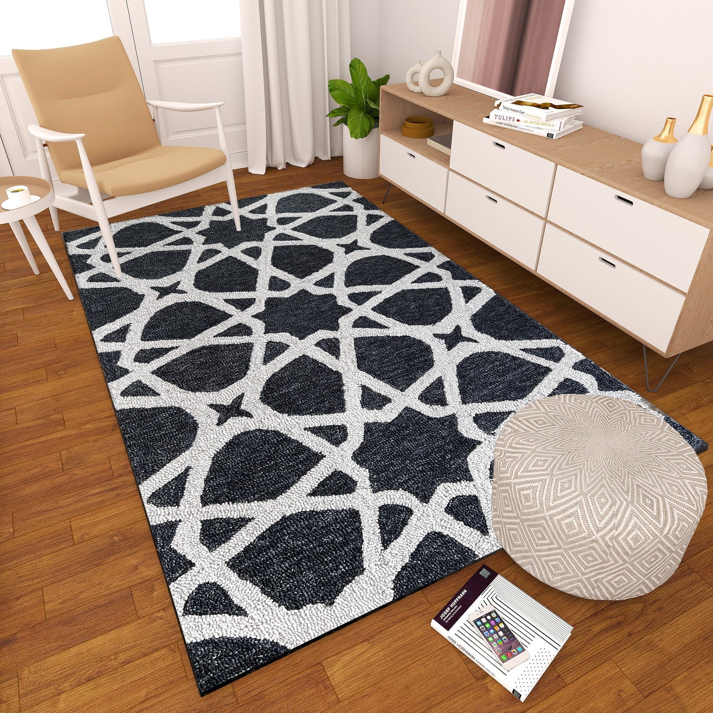 Premium Hand-Tufted Rug Made of 100% Wool  - Ash Zellig - 3x5 Feet