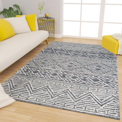 Premium Hand-Tufted Rug Made of 100% Wool  - Still River Blue - 4x6 Feet