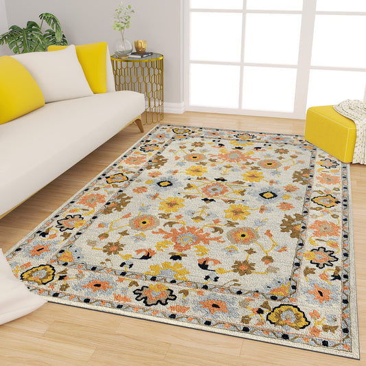 Premium Hand-Tufted Rug Made of 100% Wool  - Flora Meadow - 5x8 Feet