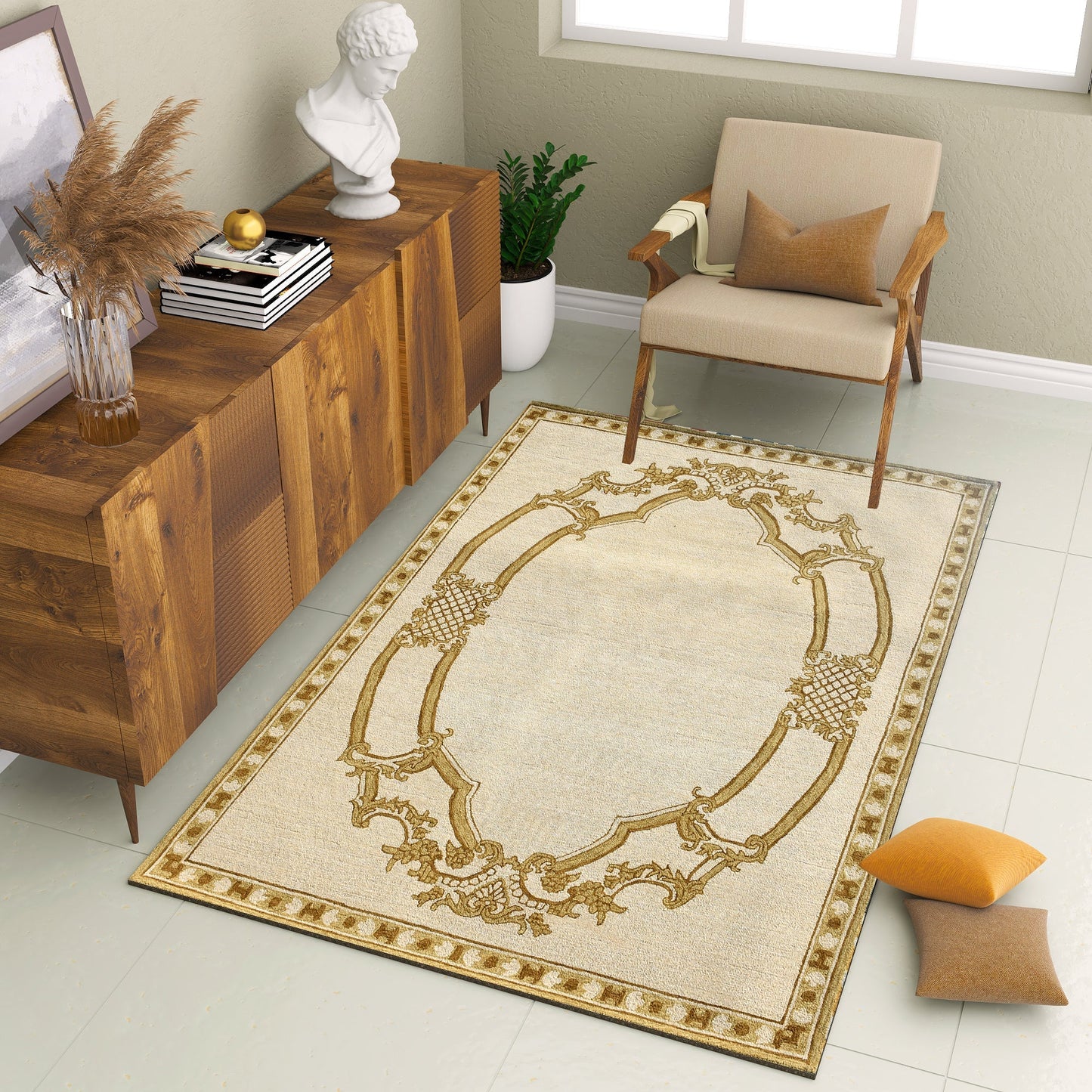 Premium Hand-Tufted Rug Made of 100% Wool  - Augustan Gold - 4x6 Feet