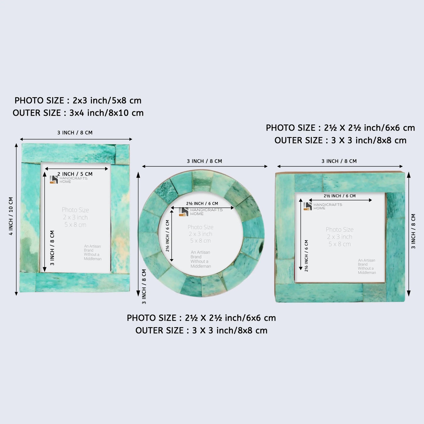 Baby Picture Frames Set of 3 Pieces Green 3x4, 3x3, 3x3