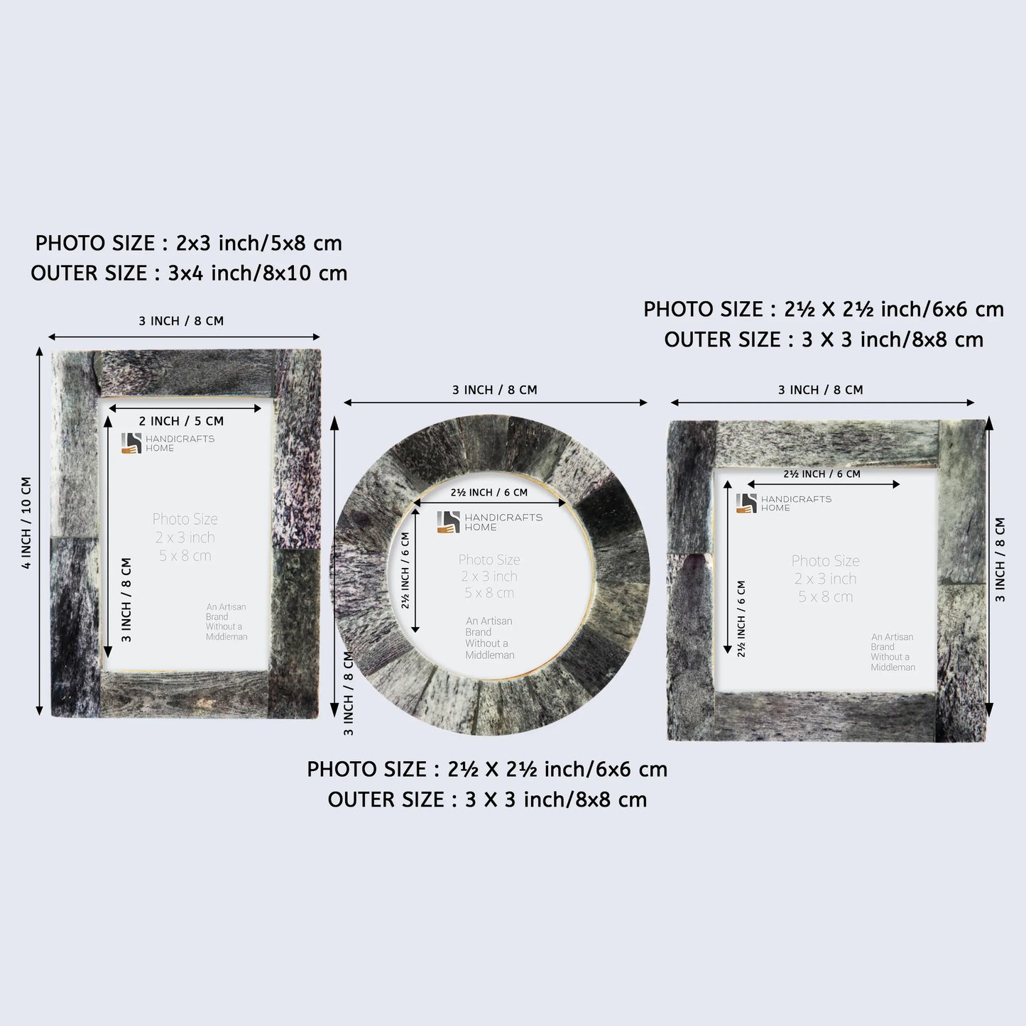 Baby Picture Frames Set of 3 Pieces Grey 3x4, 3x3, 3x3