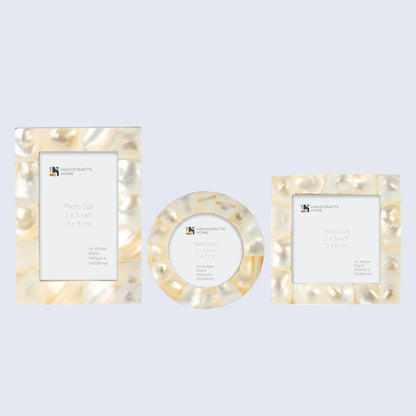 Baby Picture Frames Mother of Pearl Set of 3 Pieces Pink  3x4, 3x3, 3x3